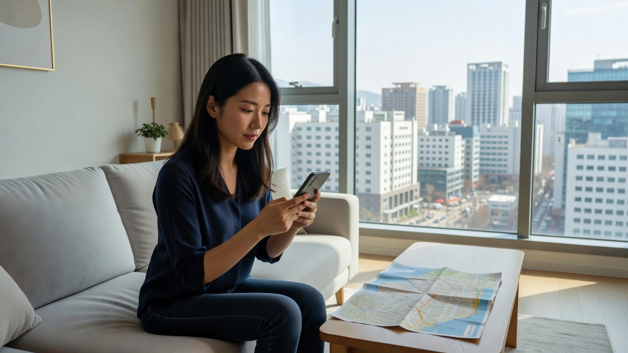 병원전화번호 비교 기준을 설명하는 서울 아파트 실내 장면