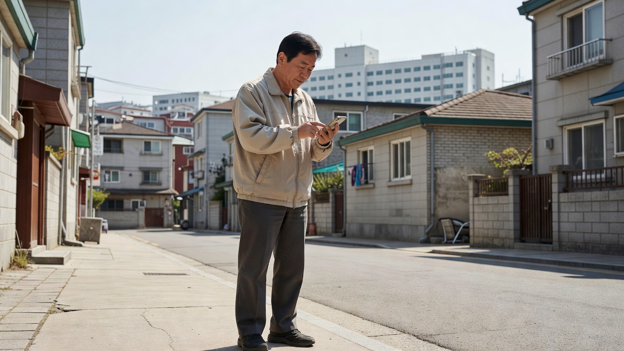 인공신장실을 찾기 위해 지도 앱으로 이동 시간을 확인하는 모습