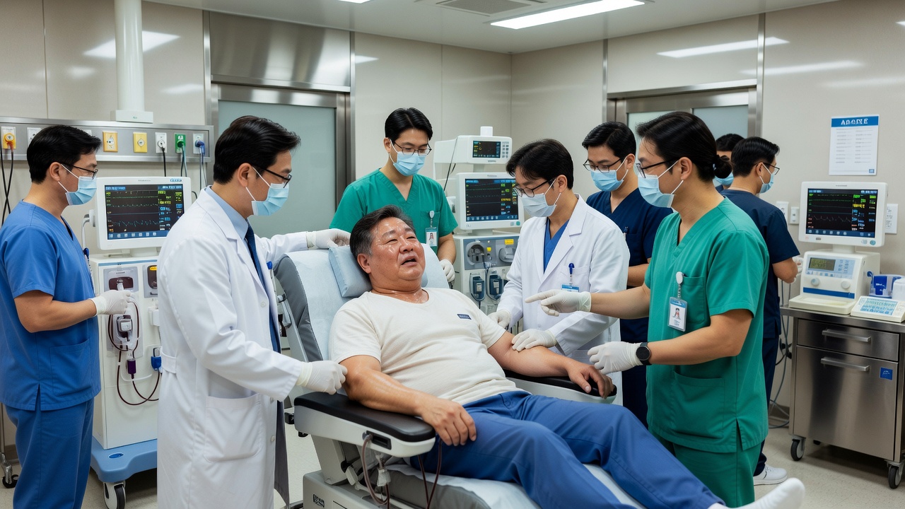 투석실 선택에서 대학병원과 개인의원의 차이점을 설명하는 장면