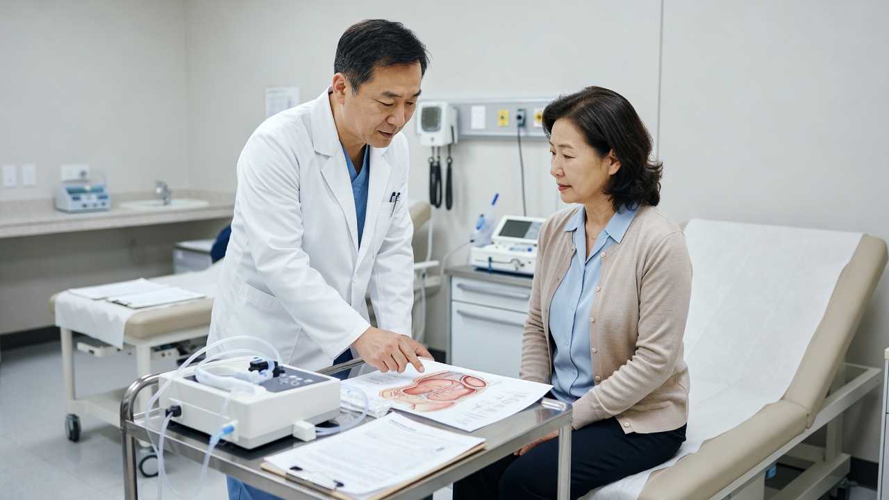 복막투석 카테터 삽입 전 병원 상담을 받는 환자